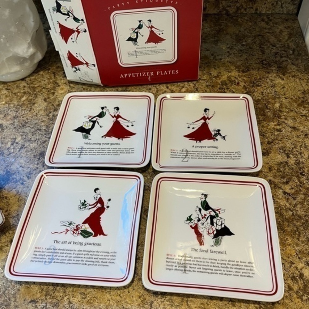 Williams Sonoma Party Etiquette Appetizer Plates Set of 4 NIB